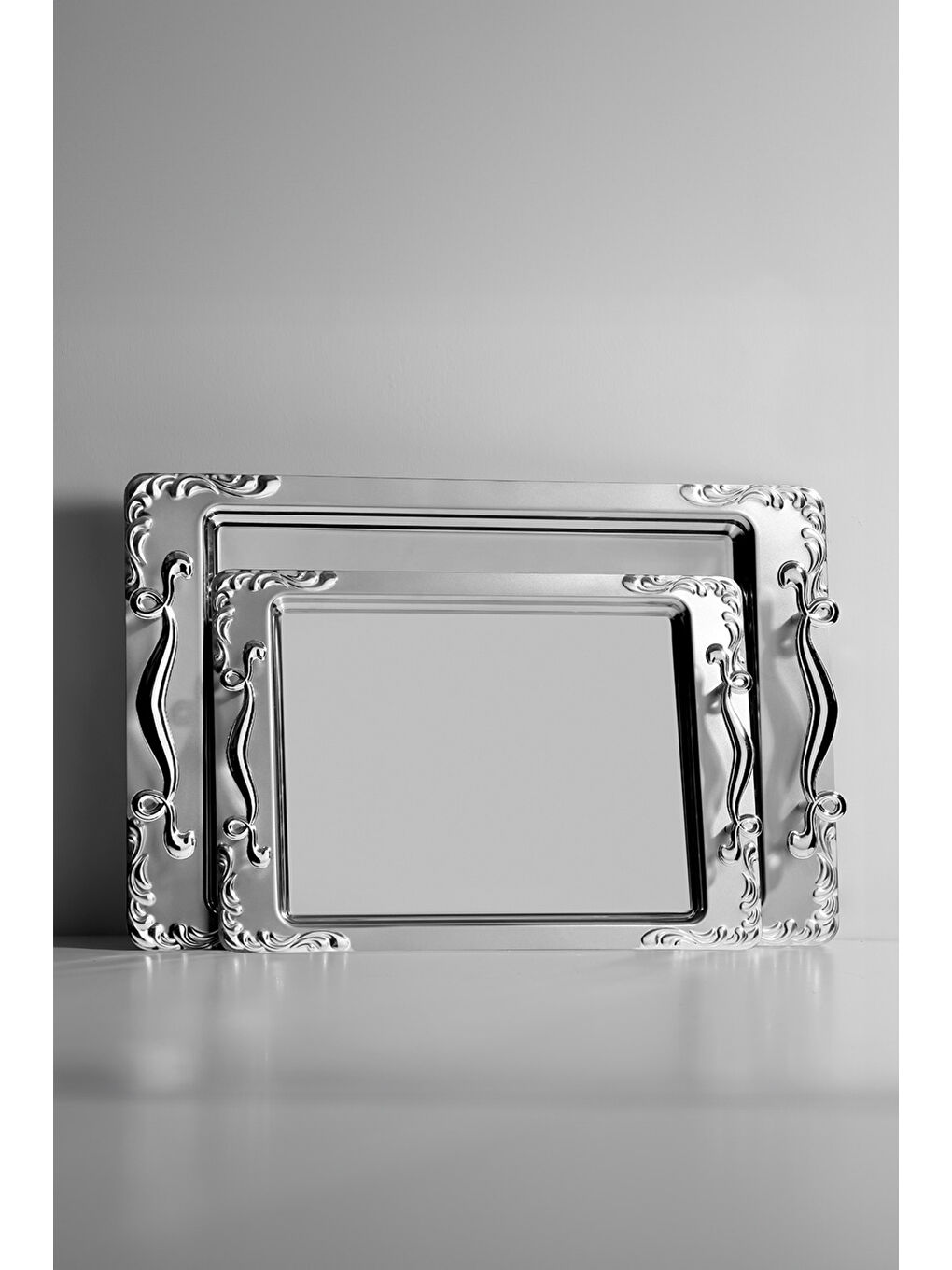 Gri Lalezar Saten 2'li Çelik Tepsi Seti