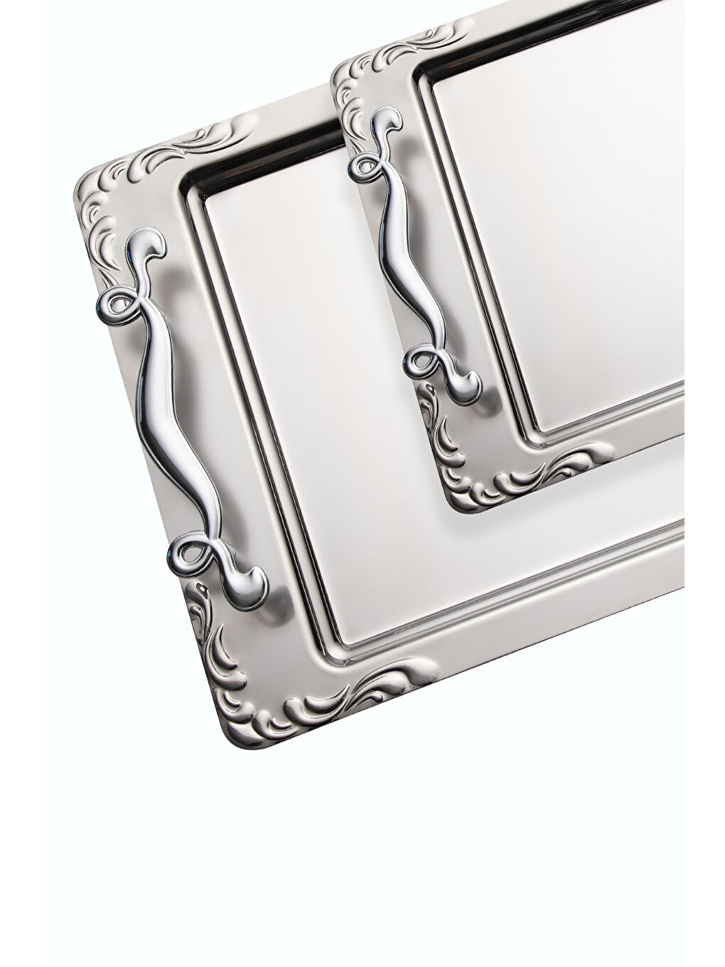 Gri Lalezar Saten 2'li Çelik Tepsi Seti-3