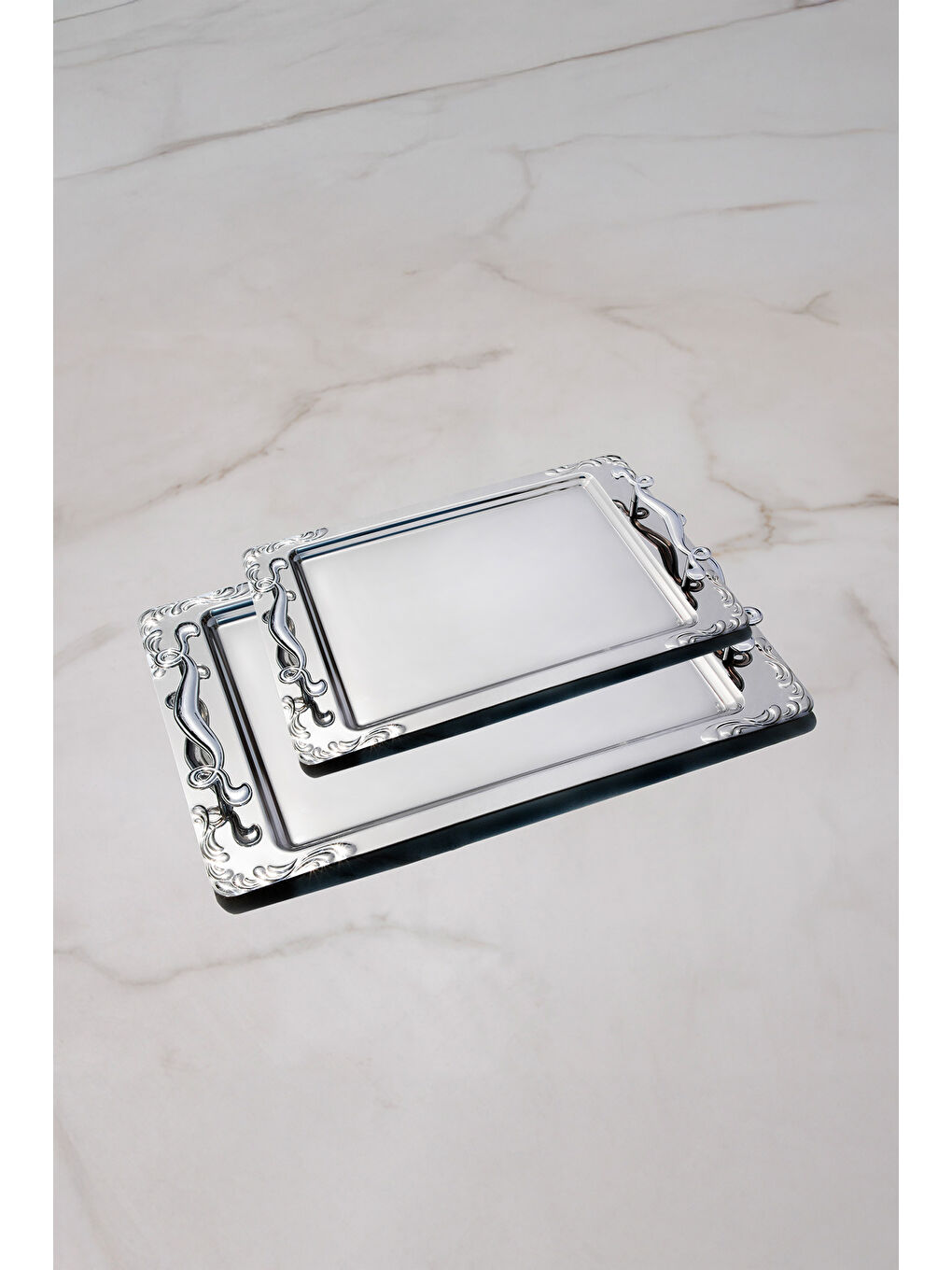 Gri Lalezar Saten 2'li Çelik Tepsi Seti-4