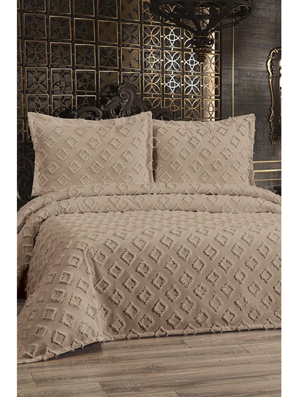 Karoks 3 Parça Çift Kişilik Pike Takımı Bej