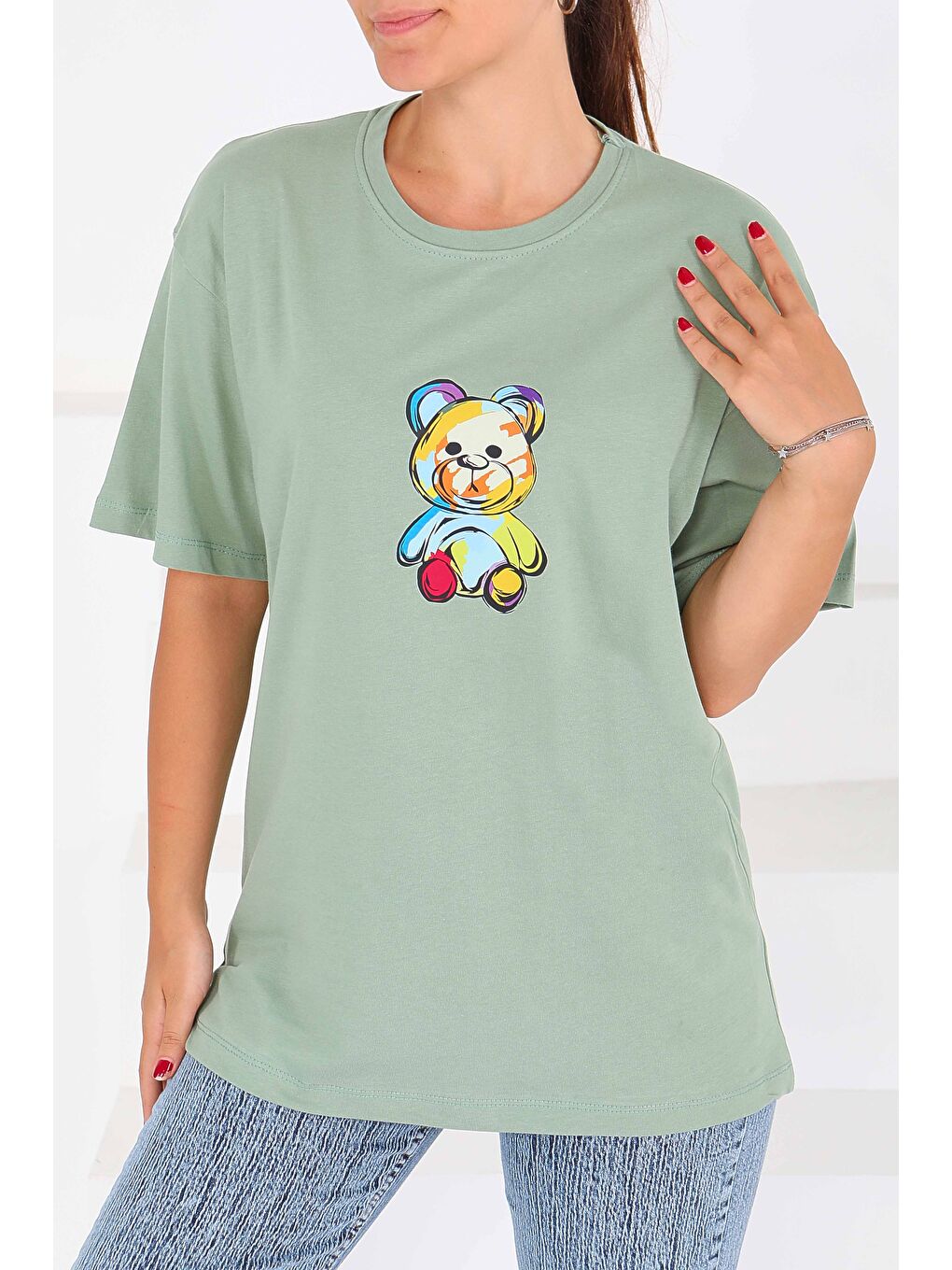 Yeşil Baskılı Kısa Kollu T-Şhirt Mint - 27545-1