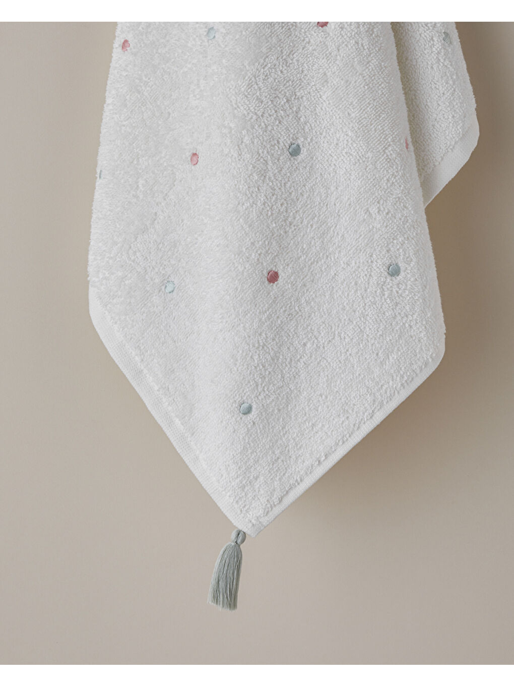 Petite Dot Pamuk Püsküllü Yüz Havlusu 50x80 cm Pembe - Yeşil-1