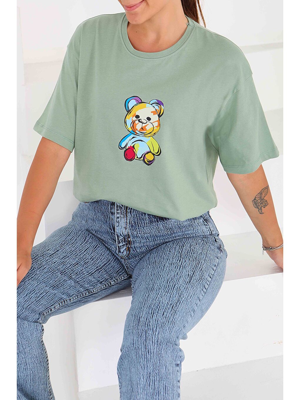 Yeşil Baskılı Kısa Kollu T-Şhirt Mint - 27545-2