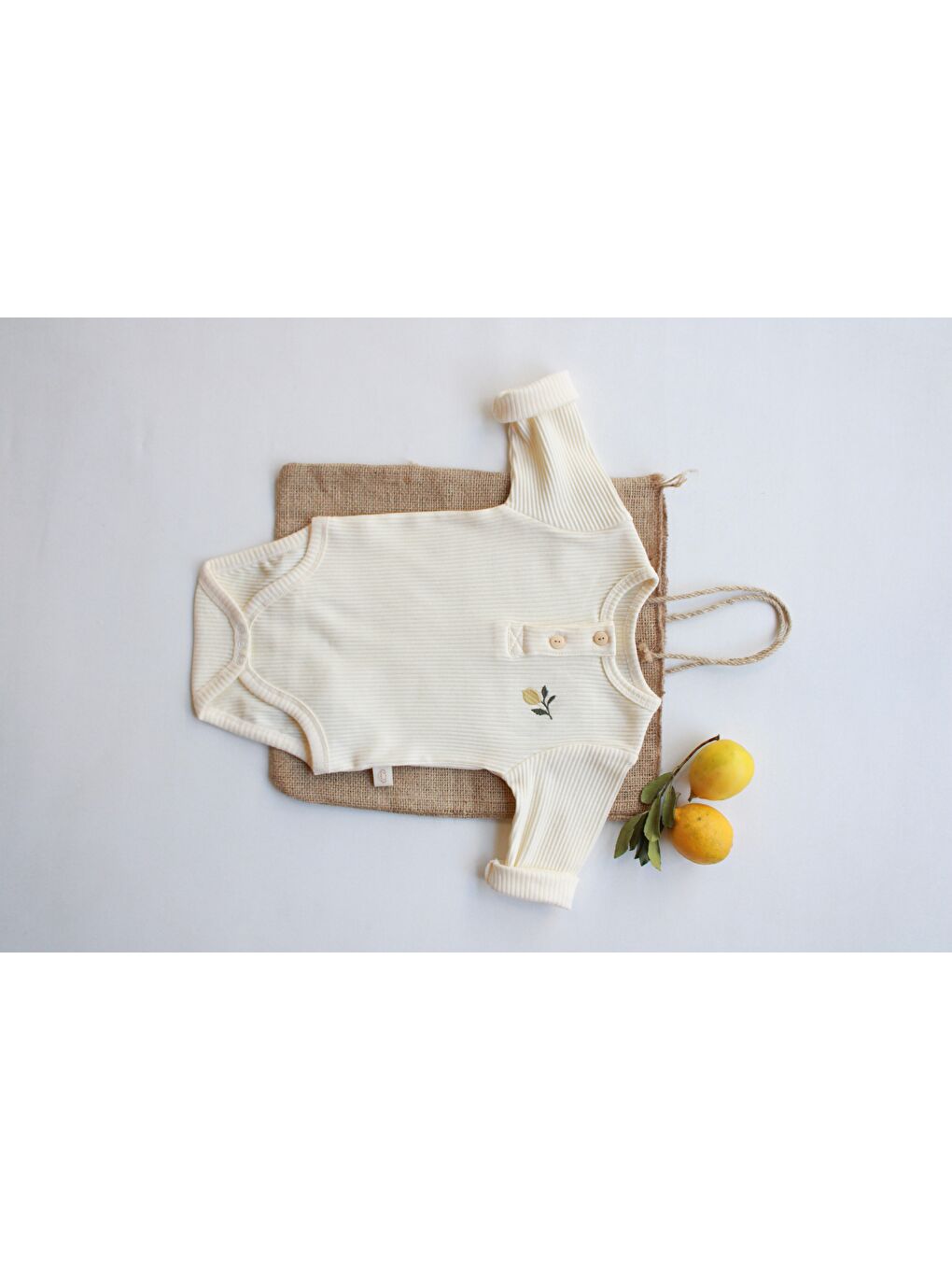 Ekru Limon Nakışlı Mona Serisi Uzun Kollu Body Tayt Set-4