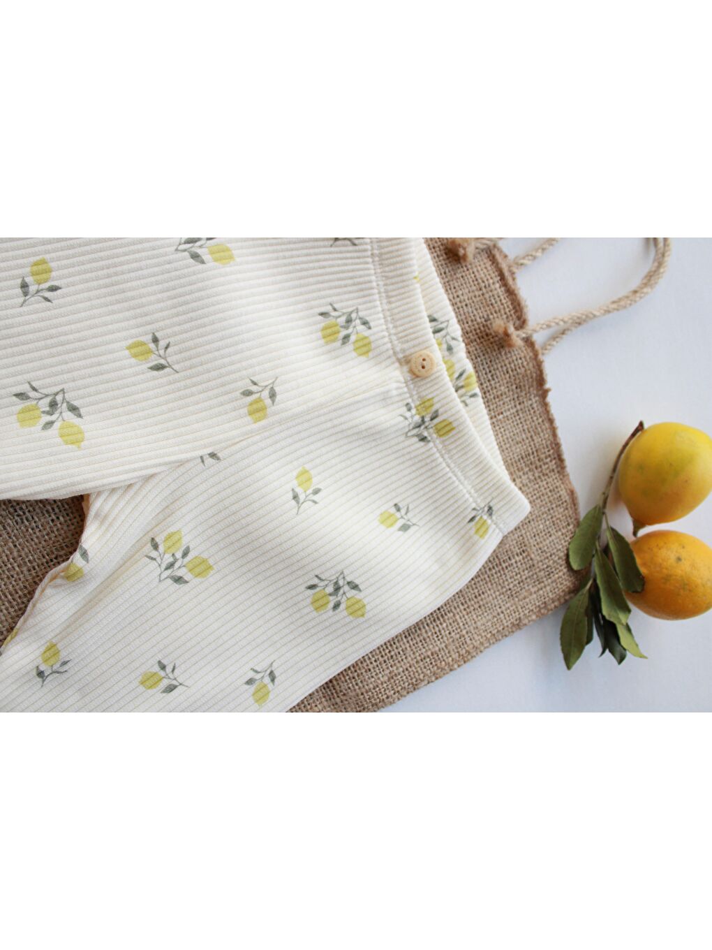 Ekru Limon Nakışlı Mona Serisi Uzun Kollu Body Tayt Set-5