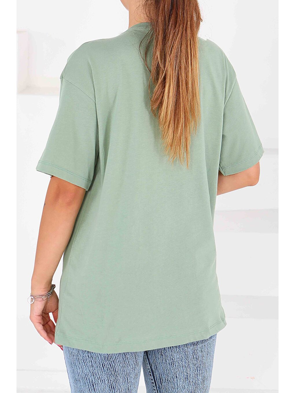 Yeşil Baskılı Kısa Kollu T-Şhirt Mint - 27545-3