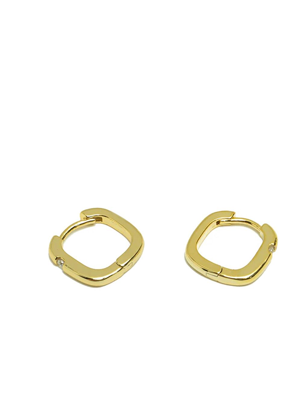 Sarı 18K Altın Kaplama Mini Zarif Tektaş Kare Halka Küpe-1