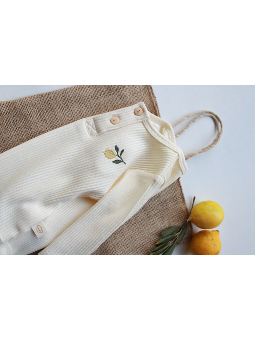 Ekru Limon Nakışlı Mona Serisi Uzun Kollu Body Tayt Set-6