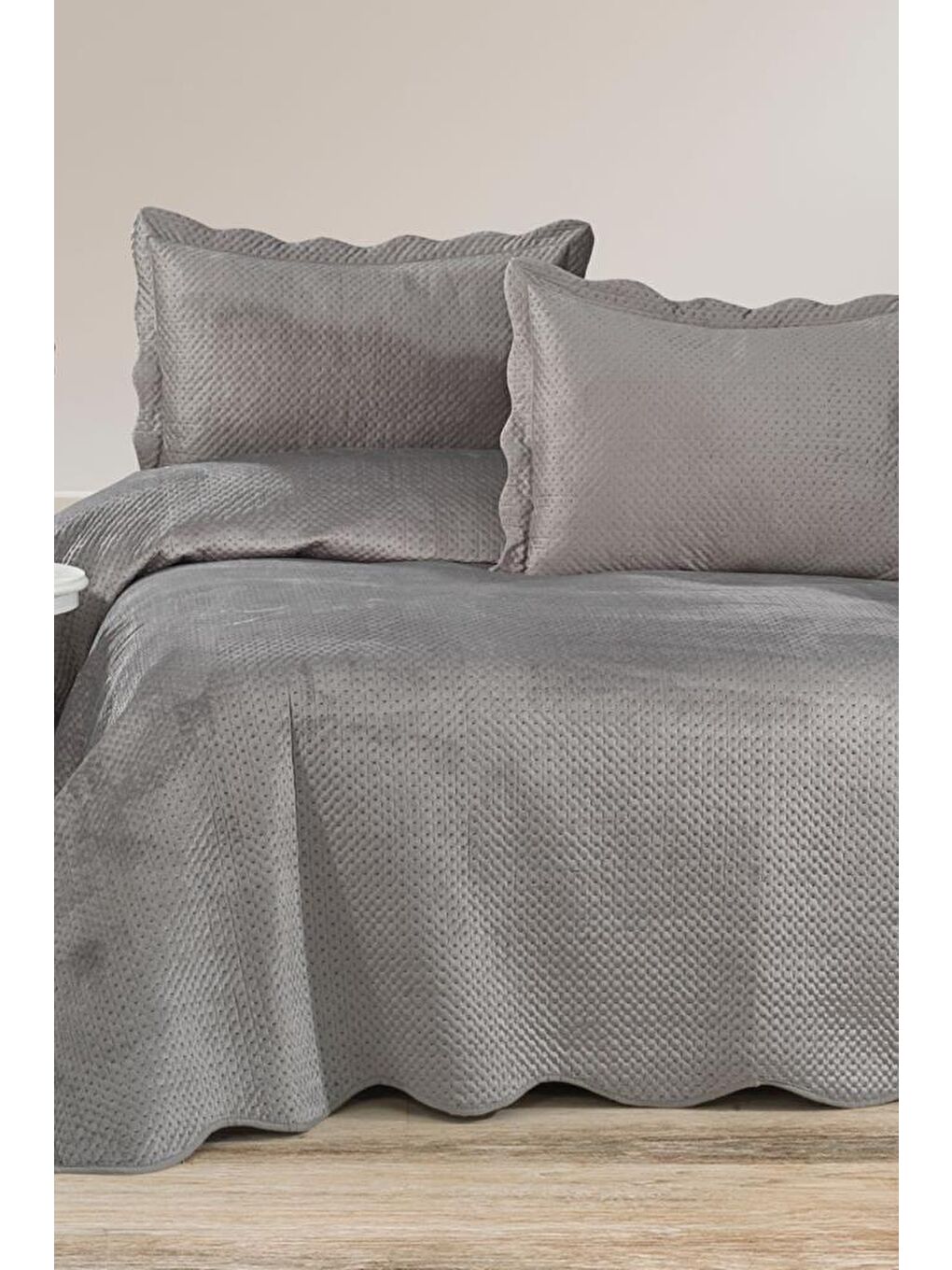 Askana Çift Kişilik Lüks Kadife Yatak Örtüsü Gri