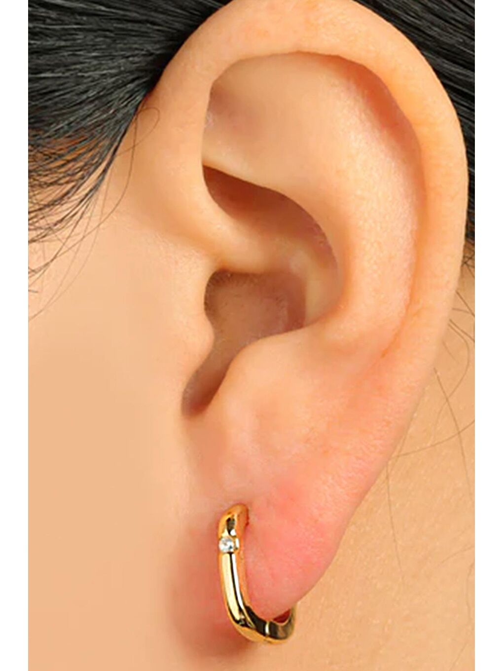 Sarı 18K Altın Kaplama Mini Zarif Tektaş Kare Halka Küpe-3