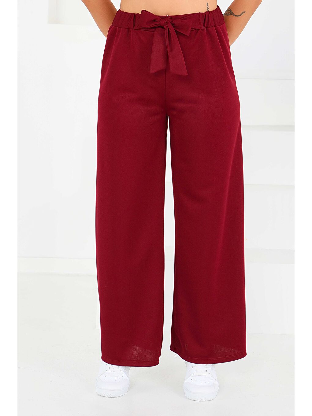 Önden Bağlamalı Pantolon Bordo - 27553-3