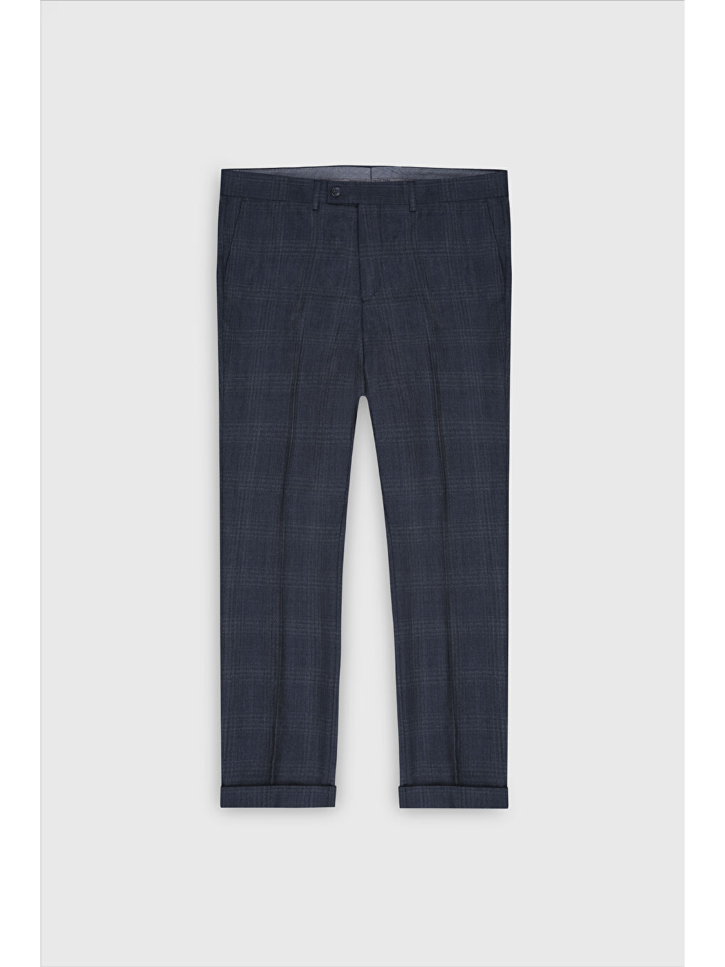Erkek Lacivert %100 Yün Slim Fit Dar Kesim Kırlangıç Yaka Kareli Kruvaze Takım Elbise-9