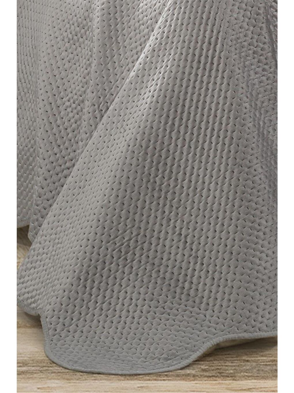 Askana Çift Kişilik Lüks Kadife Yatak Örtüsü Gri-2