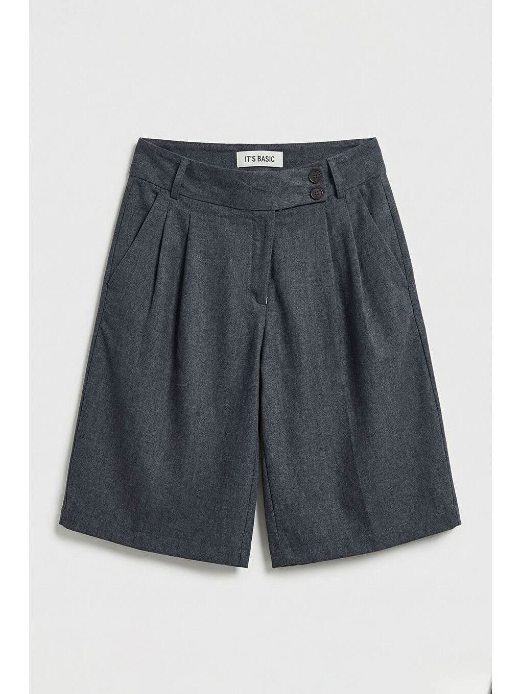 Kadın Antrasit s6 Baggy Fit Maxi Boy Bermuda Şort-1