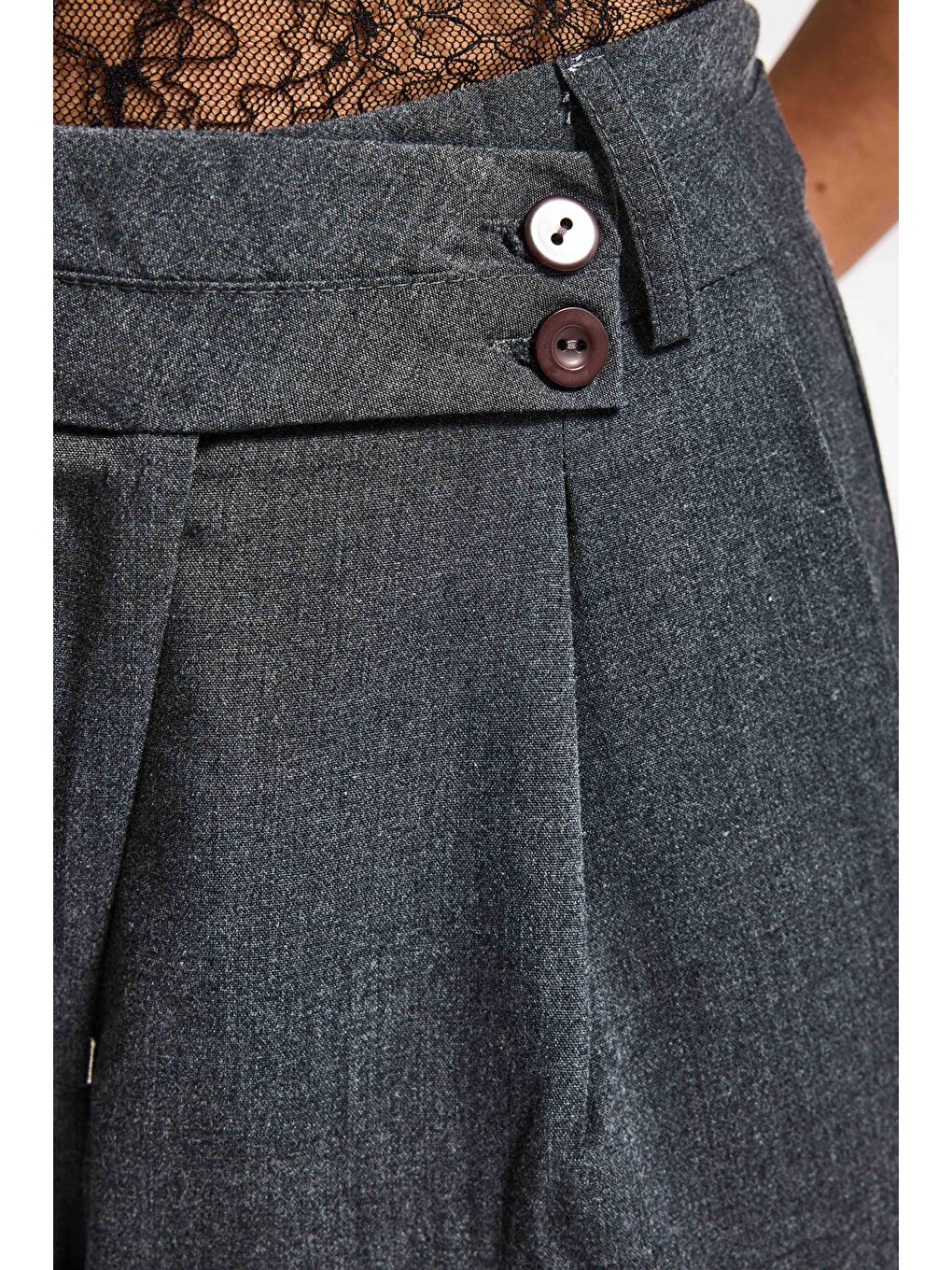 Kadın Antrasit s6 Baggy Fit Maxi Boy Bermuda Şort-2