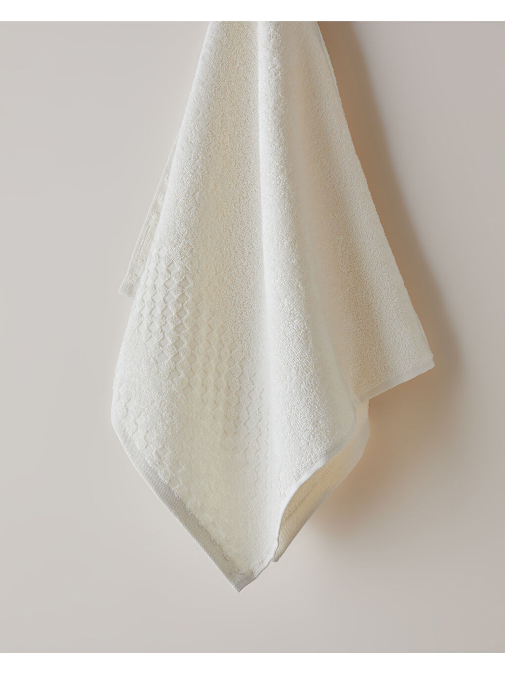 Ekru Border Check Pamuk Yüz Havlusu 50x80 cm Fildişi-1