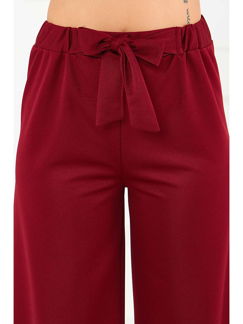 Önden Bağlamalı Pantolon Bordo - 27553-4