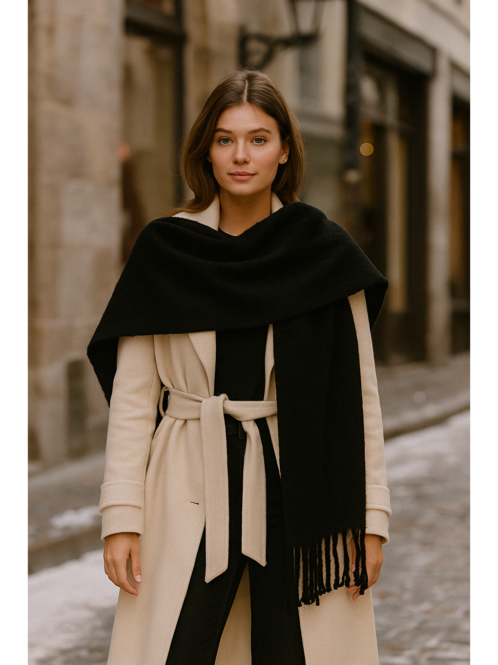 Siyah Kalın Püsküllü Şal – Yumuşak Ve Geniş Yapı, Soğuk Hava Için Ideal Sal1257-1