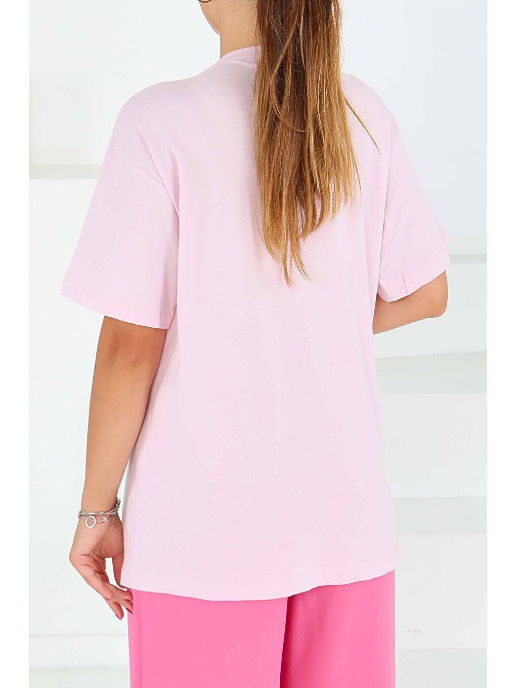 İncili Kısa Kollu T-Şhirt Pembe - 27543-3