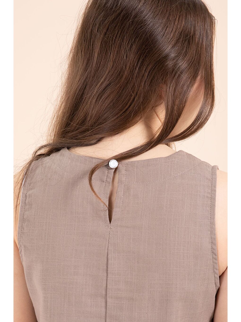 Kahverengi Geniş Paça Pantolonlu Kız Çocuk Keten Croplu Takım 23449-4