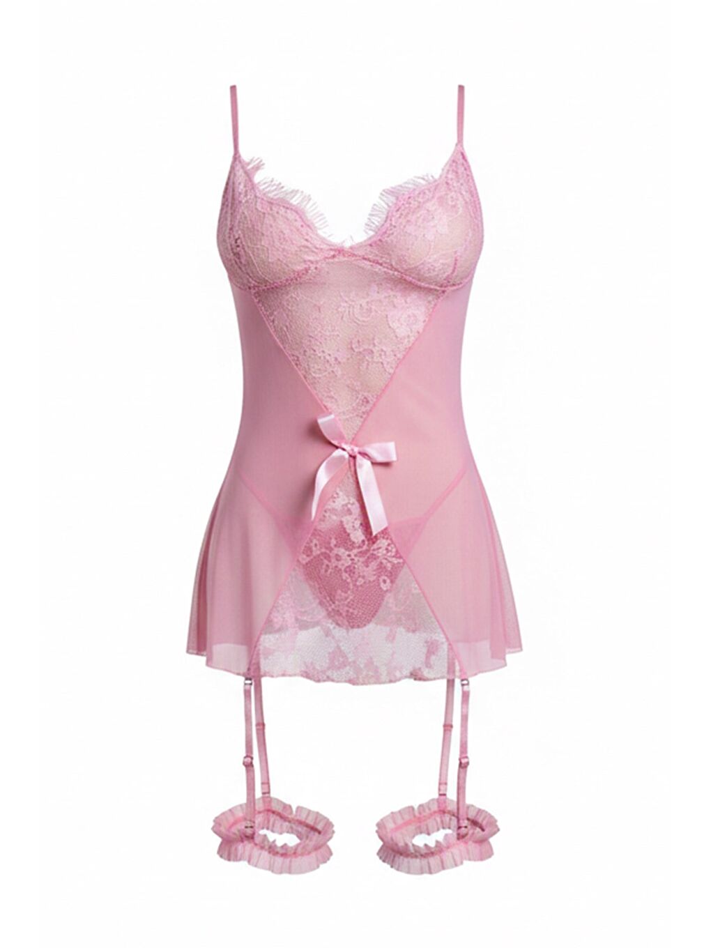 Dantel Detaylı Babydoll Pembe