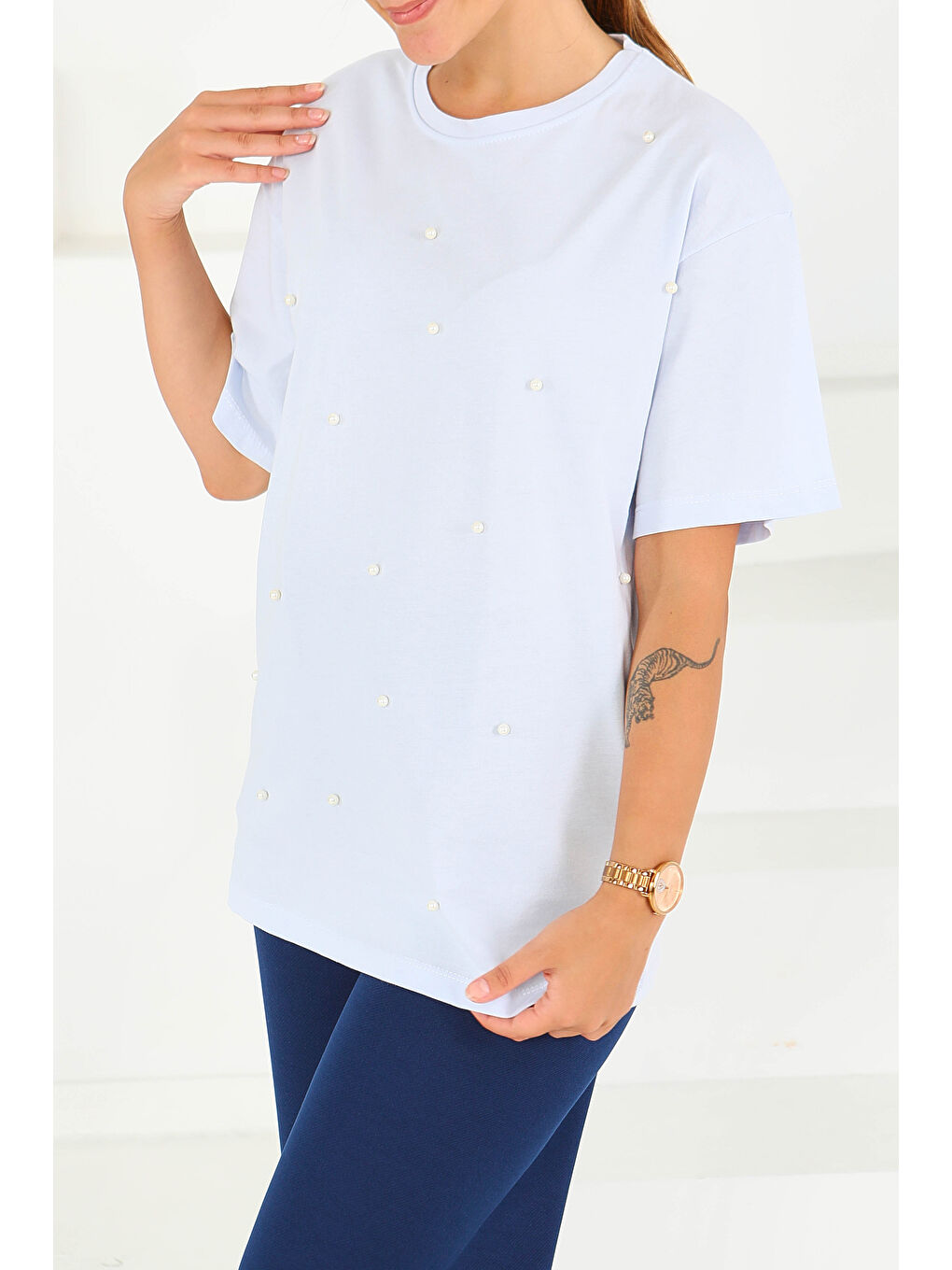 İncili Kısa Kollu T-Şhirt Bebe Mavi - 27544-2