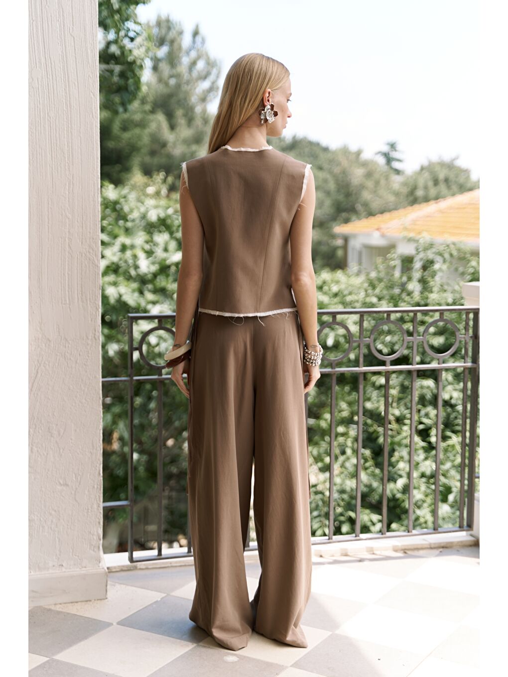 Kahverengi Shonas Bağcık Detay Kahve Yelek Pantolon Takım-3