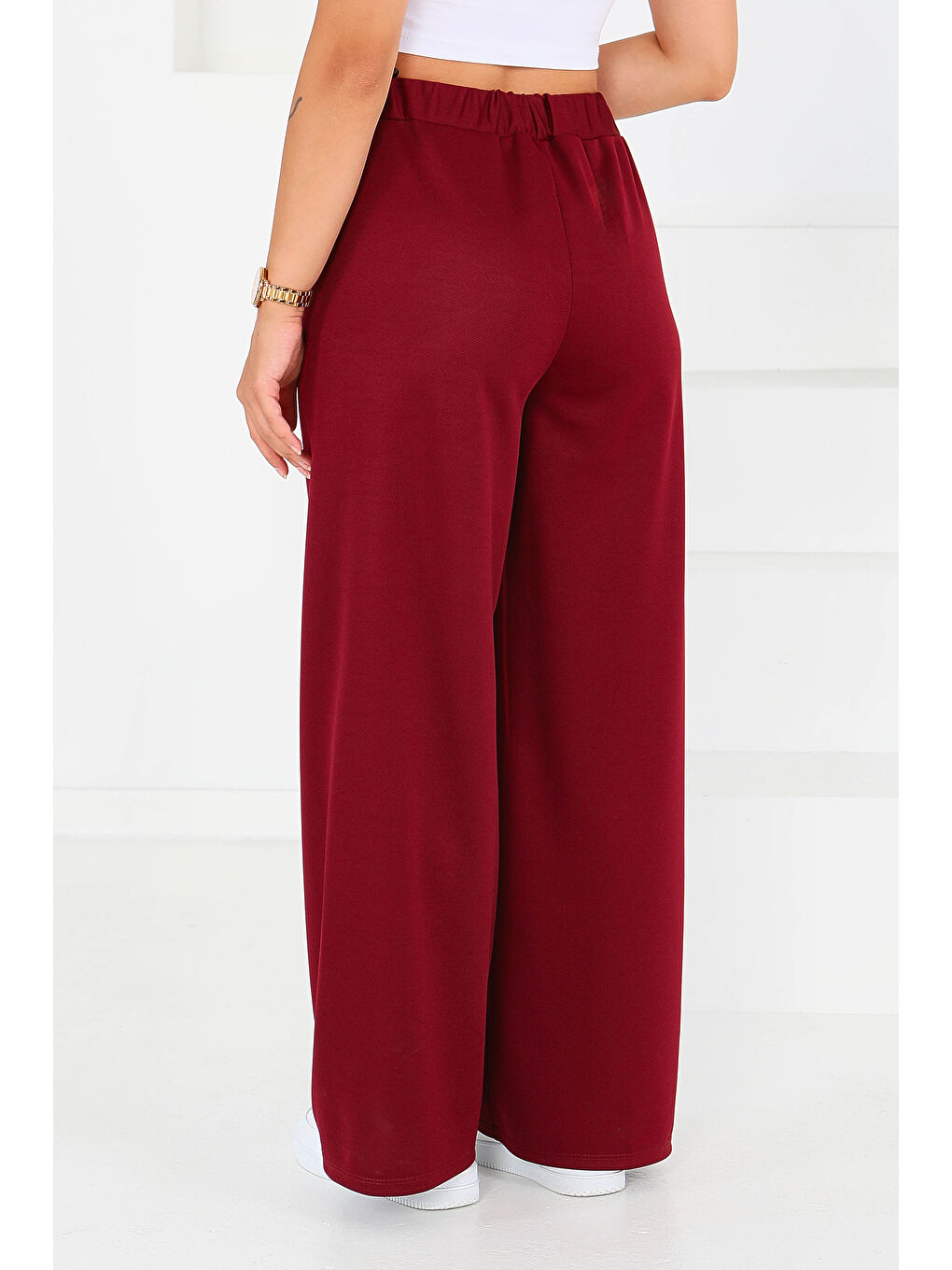Önden Bağlamalı Pantolon Bordo - 27553-5