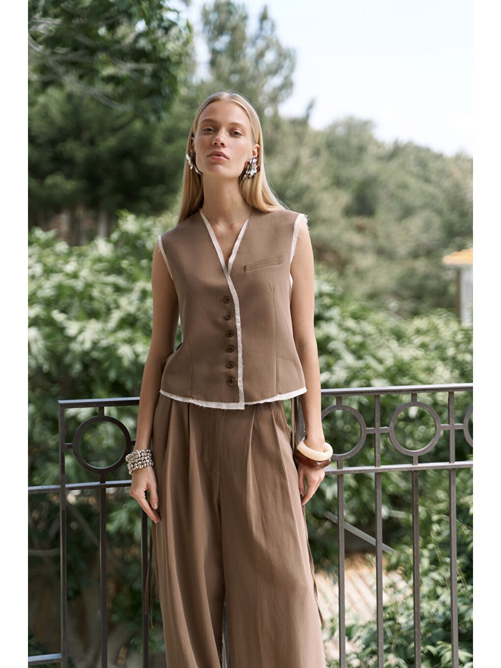 Kahverengi Shonas Bağcık Detay Kahve Yelek Pantolon Takım-4