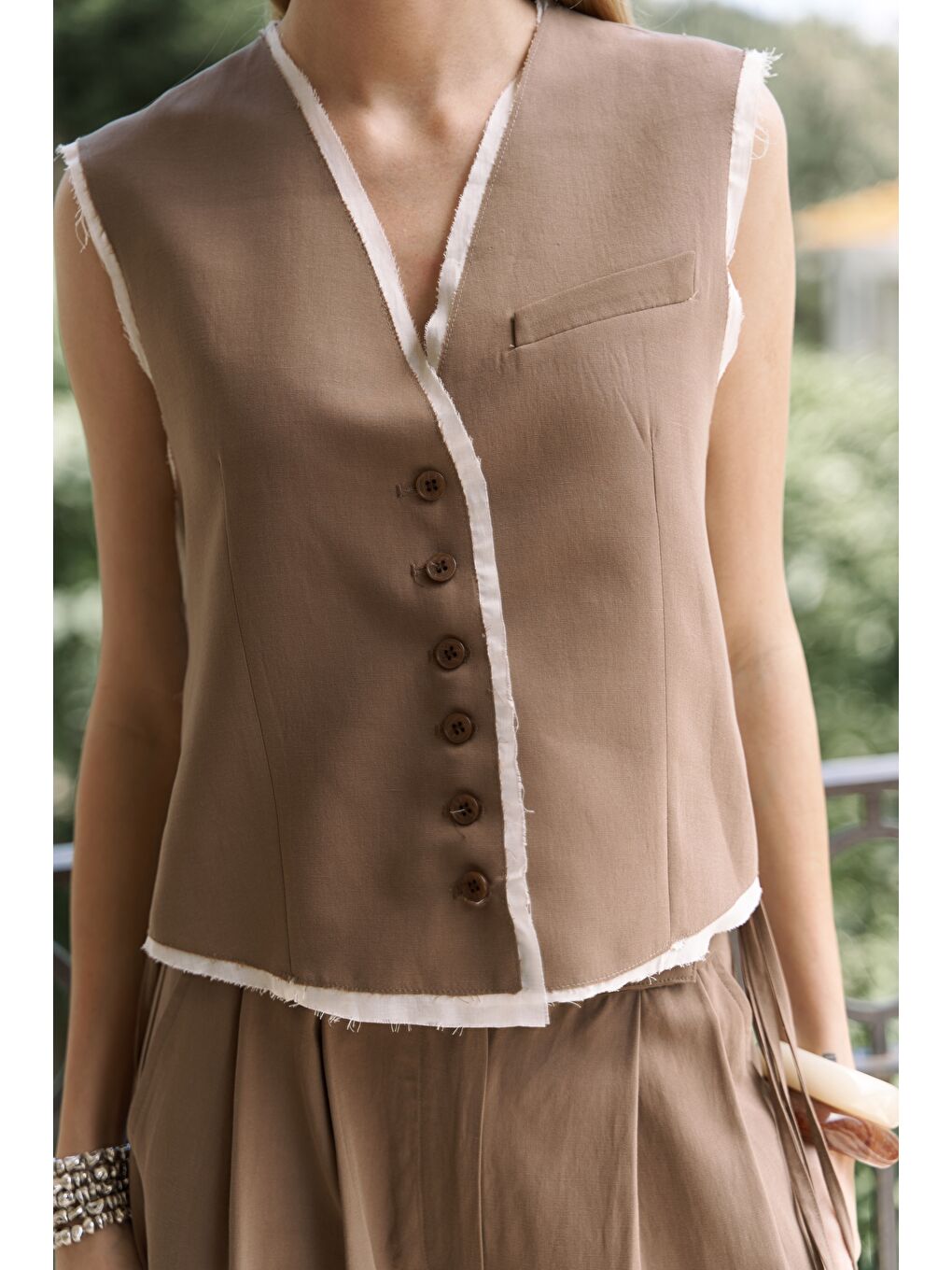 Kahverengi Shonas Bağcık Detay Kahve Yelek Pantolon Takım-5