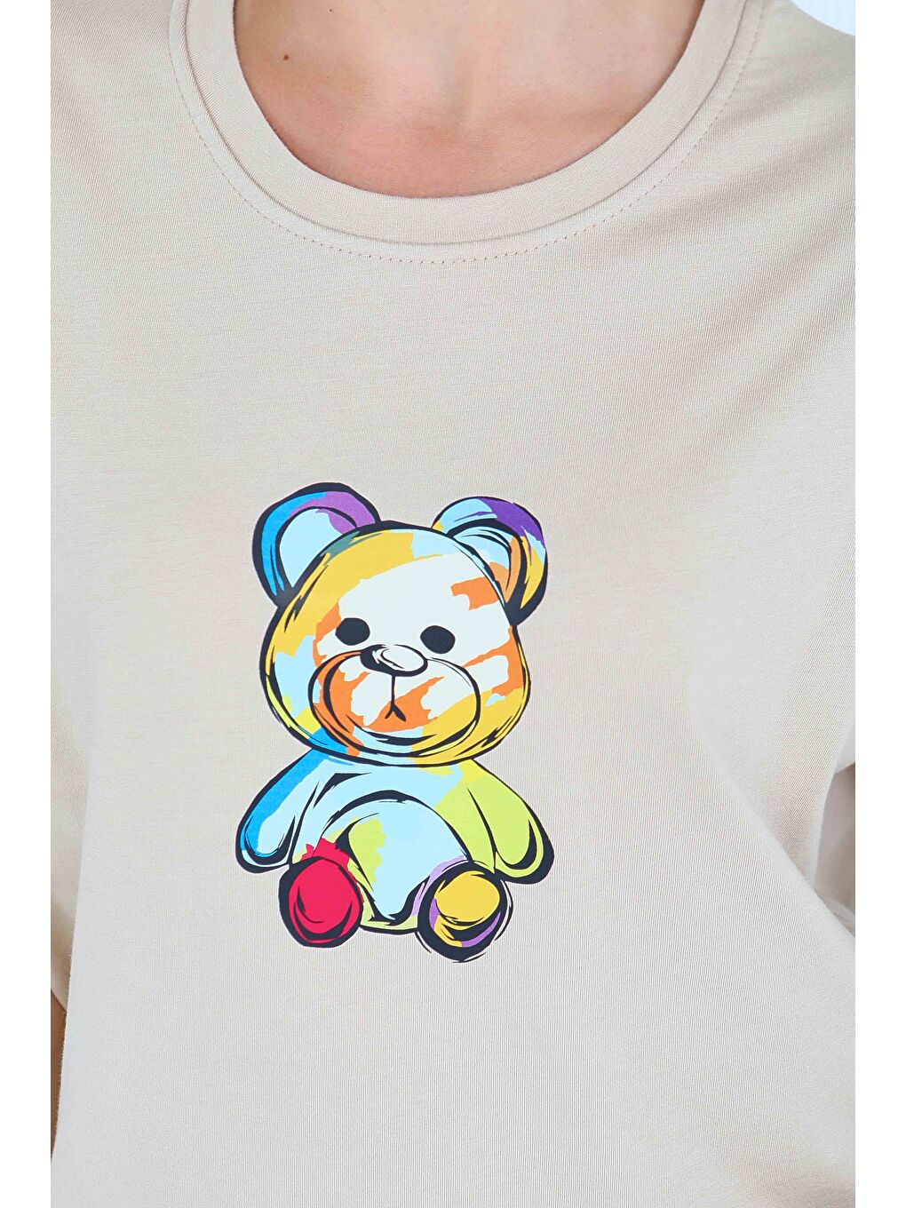 Baskılı Kısa Kollu T-Şhirt Bej - 27545-2