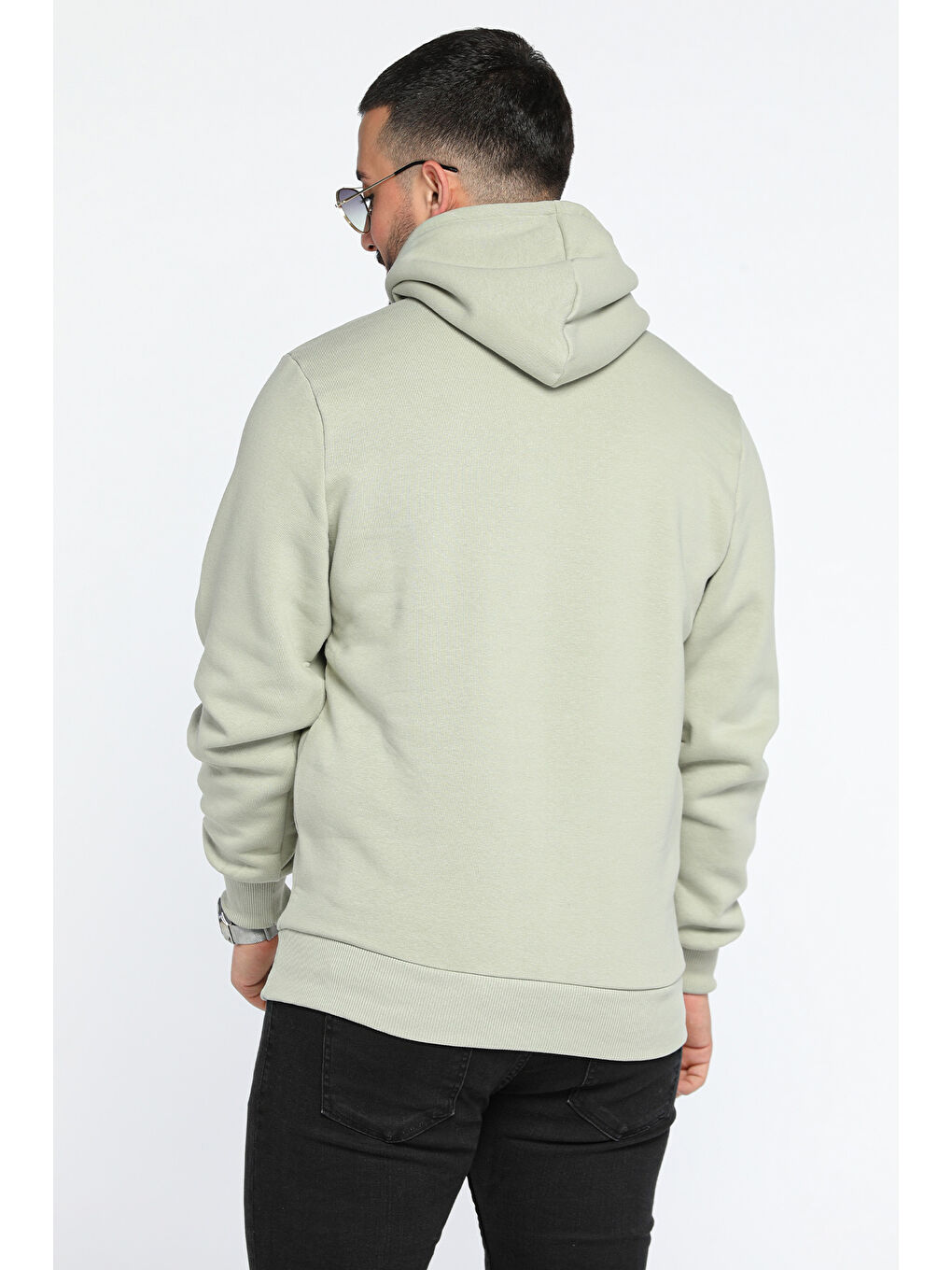 Mishar İtalia Yeşil Erkek Kapüşonlu Kanguru Cepli Şardonlu Üç İplik Sweatshirt - 2