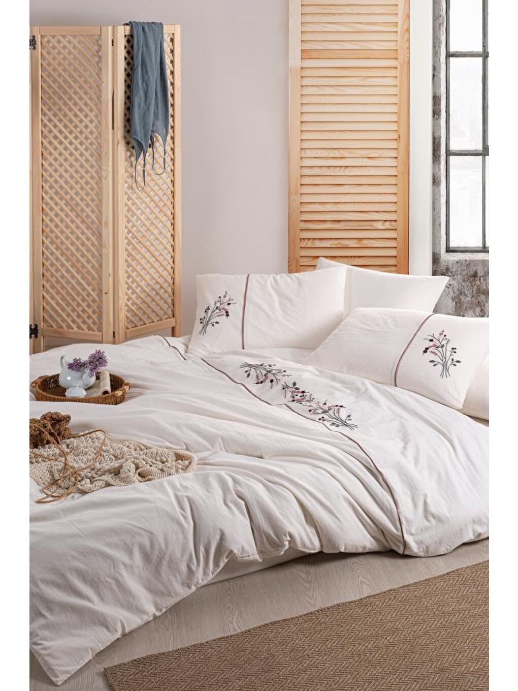 Pembe Arya 6 Parça %100 Pamuk Çift Kişilik Nevresim Takımı Pudra