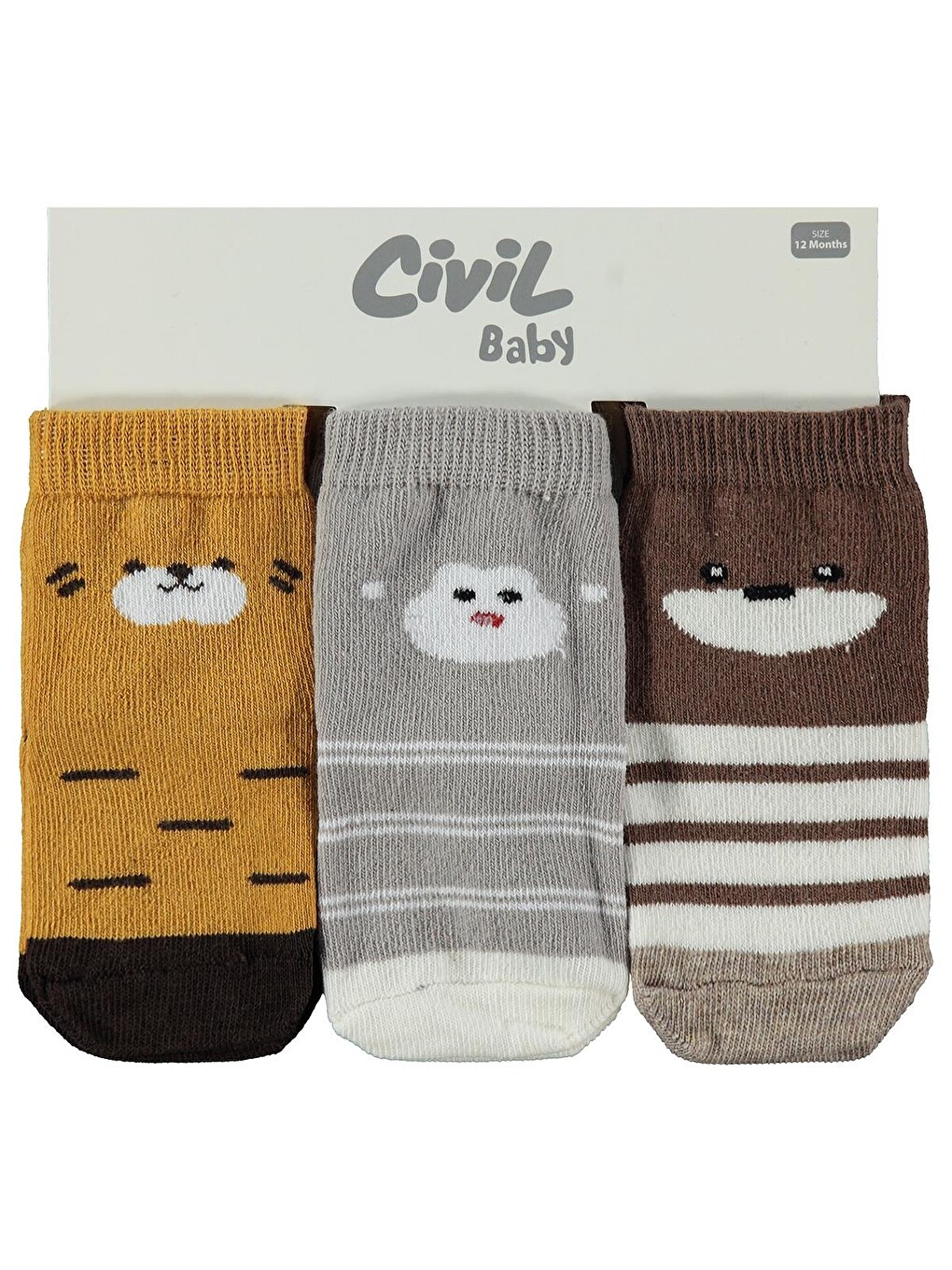 Beyaz Baby Face Animal 3'lü 6- Bebek Erkek Çorap Set - Standart