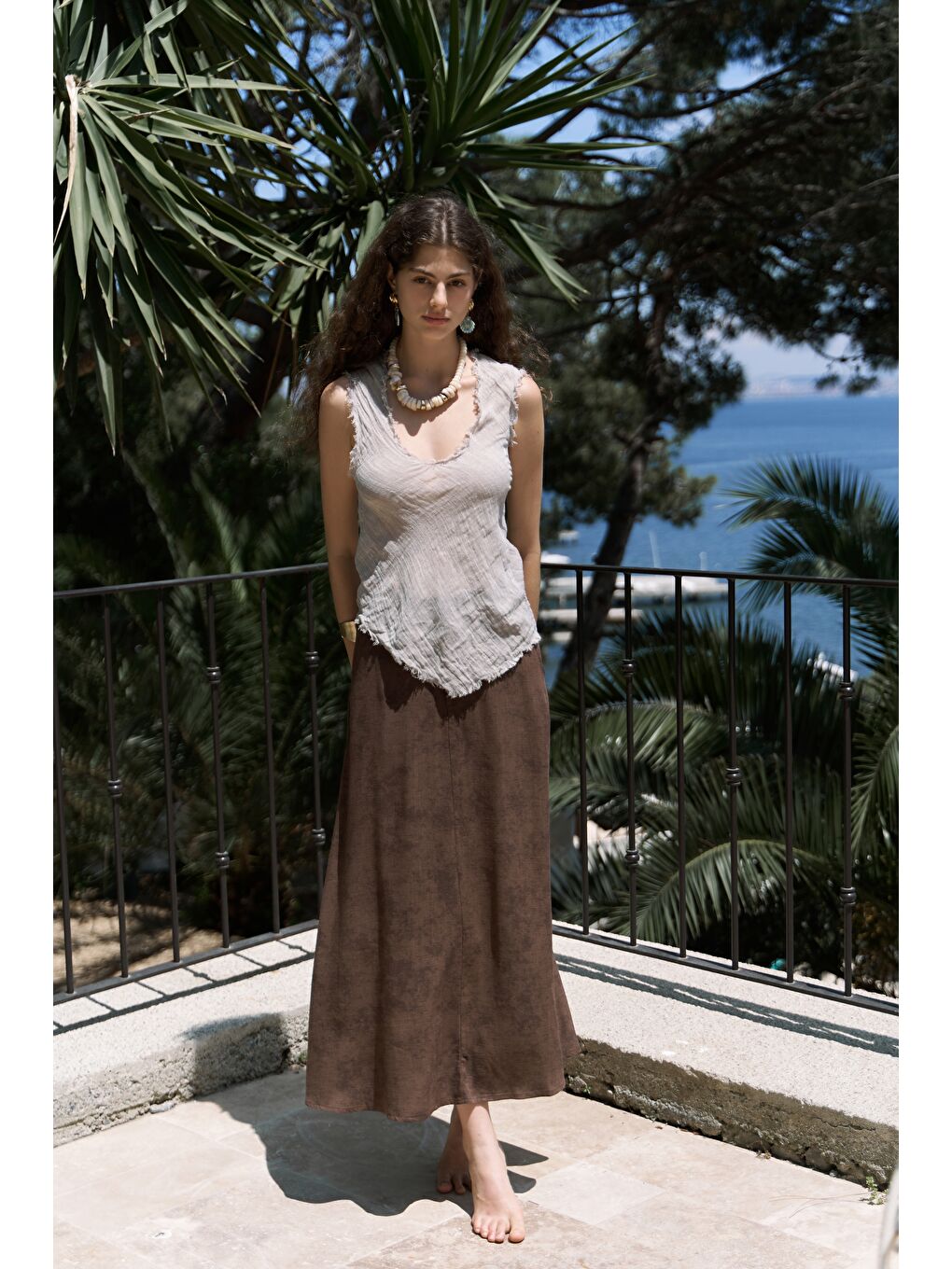 Kahverengi Garias Cepli Uzun Batik Desenli Kahve Etek-4