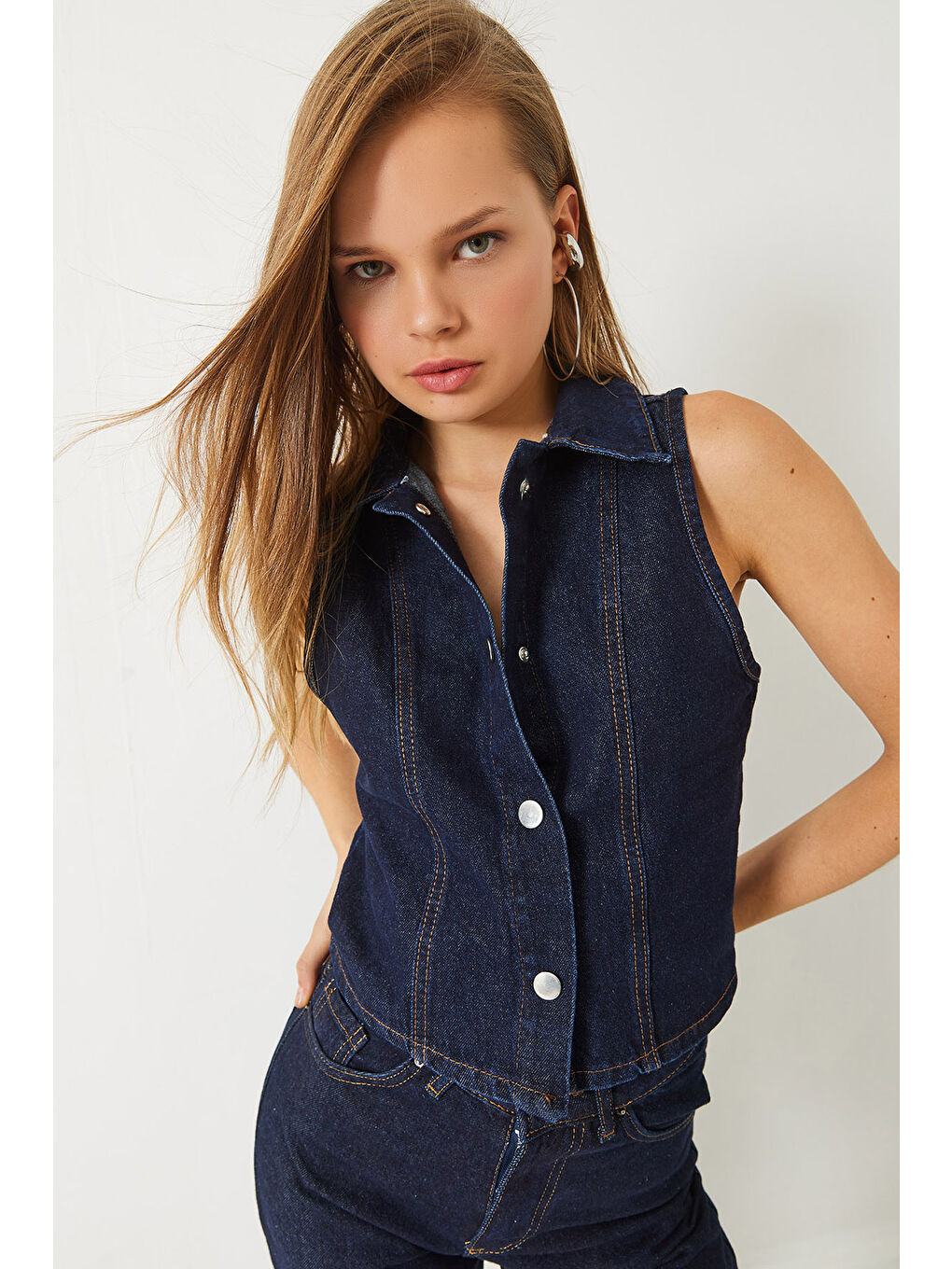 Lacivert Kadın Bootcut Denim Yelek