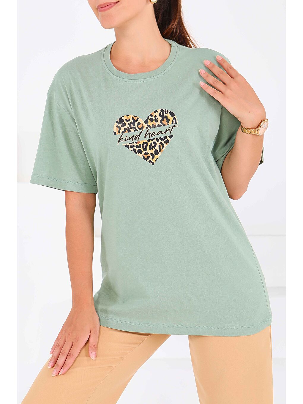 Yeşil Baskılı Kısa Kollu T-Şhirt Mint - 27546