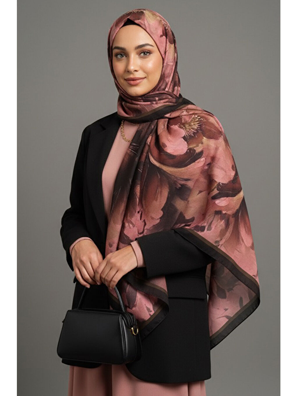 Kahverengi Mystic Flora Serisi Pamuk Şal Kahve - 27988-KAHVE-1