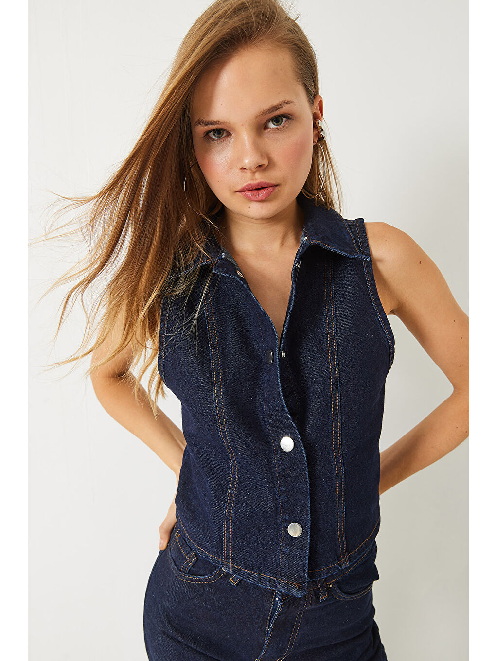 Lacivert Kadın Bootcut Denim Yelek-1