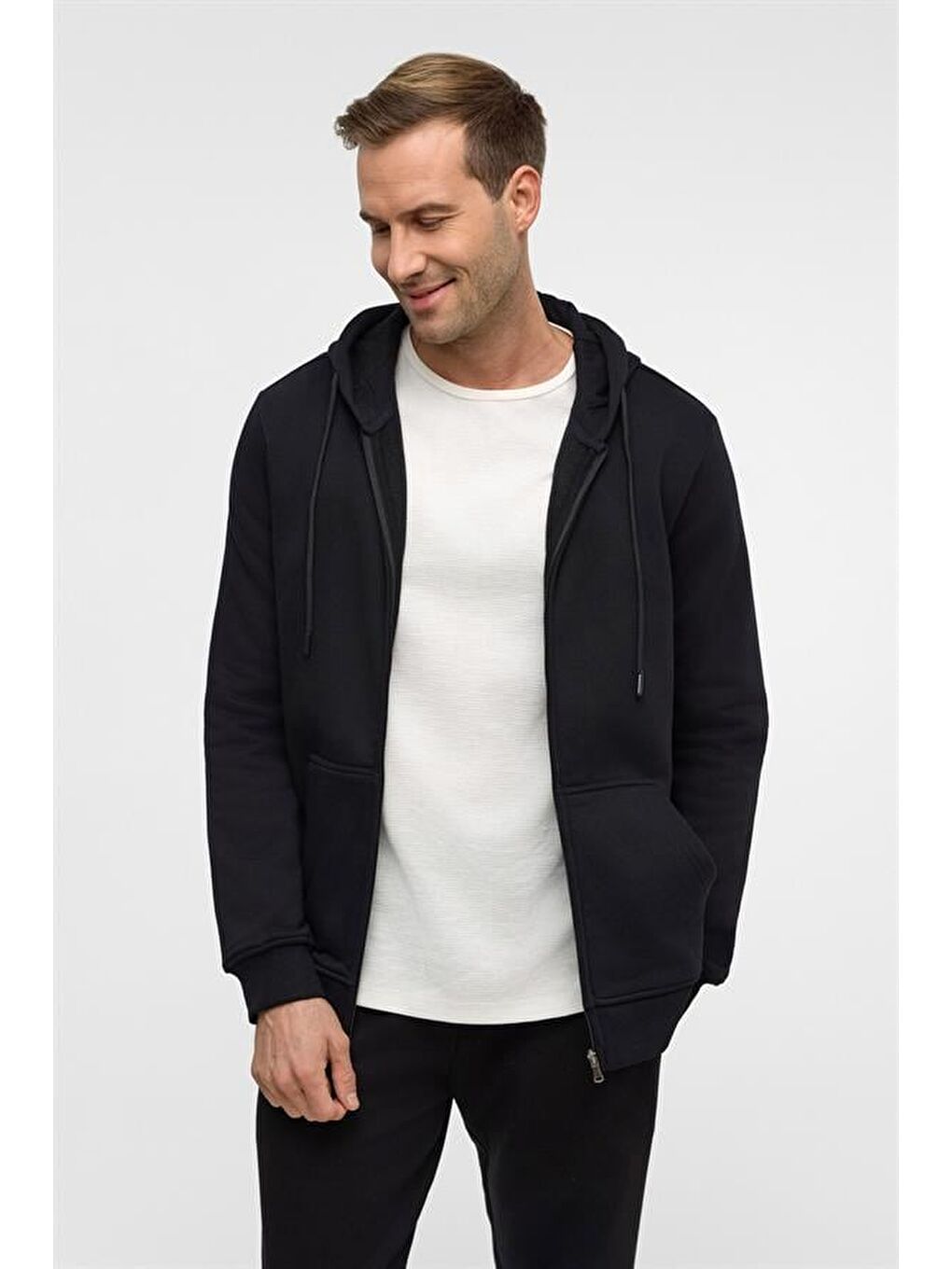 Siyah Regular Düz Bisiklet Yaka Sweatshirt-1