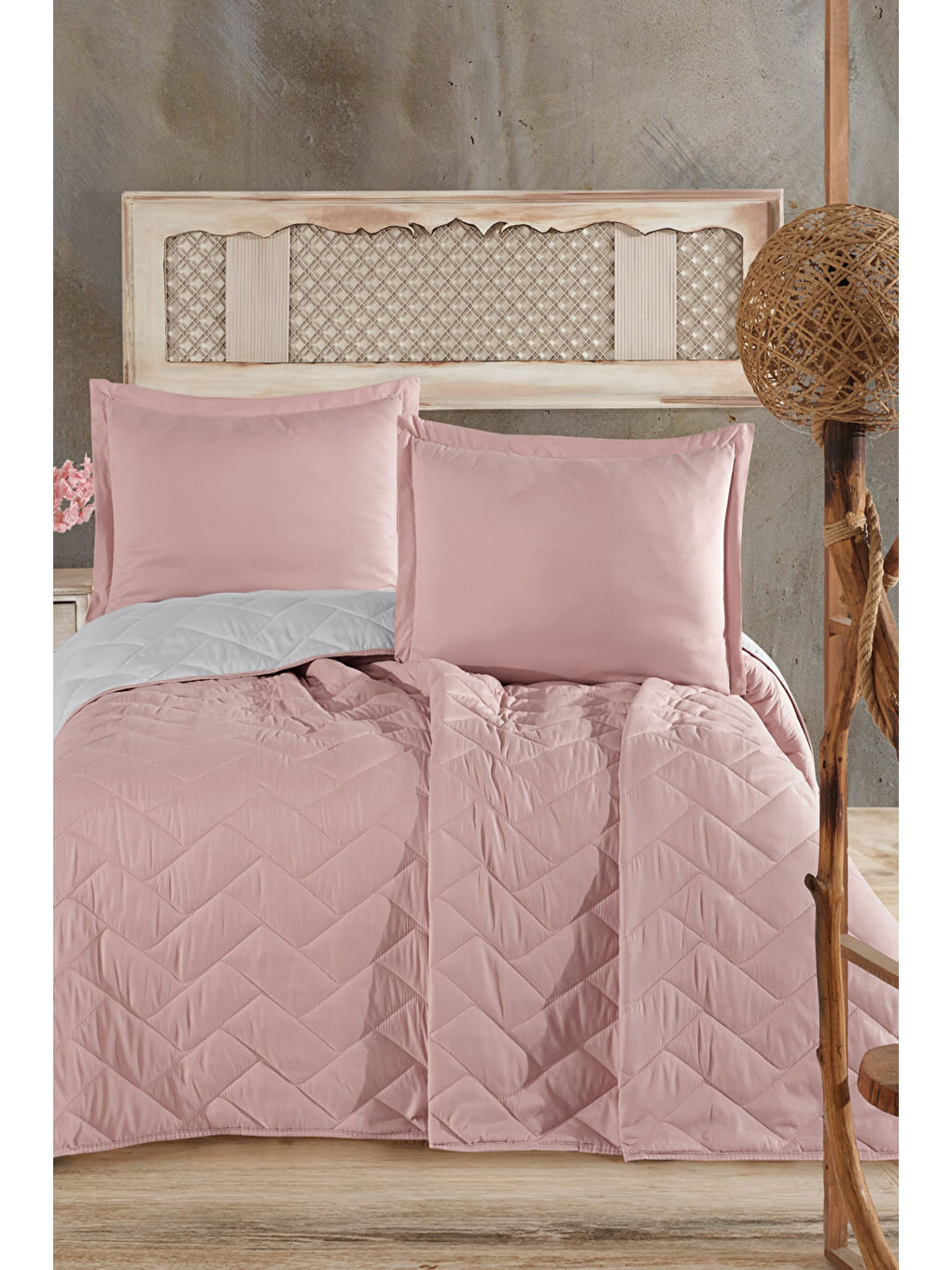 Pembe Microfiber Çift Kişilik Yatak Örtüsü Seti Aragon Pudra