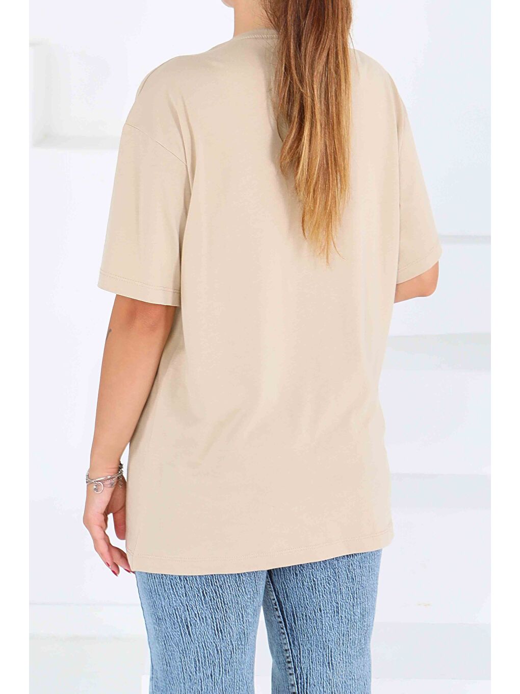 Baskılı Kısa Kollu T-Şhirt Bej - 27545-3
