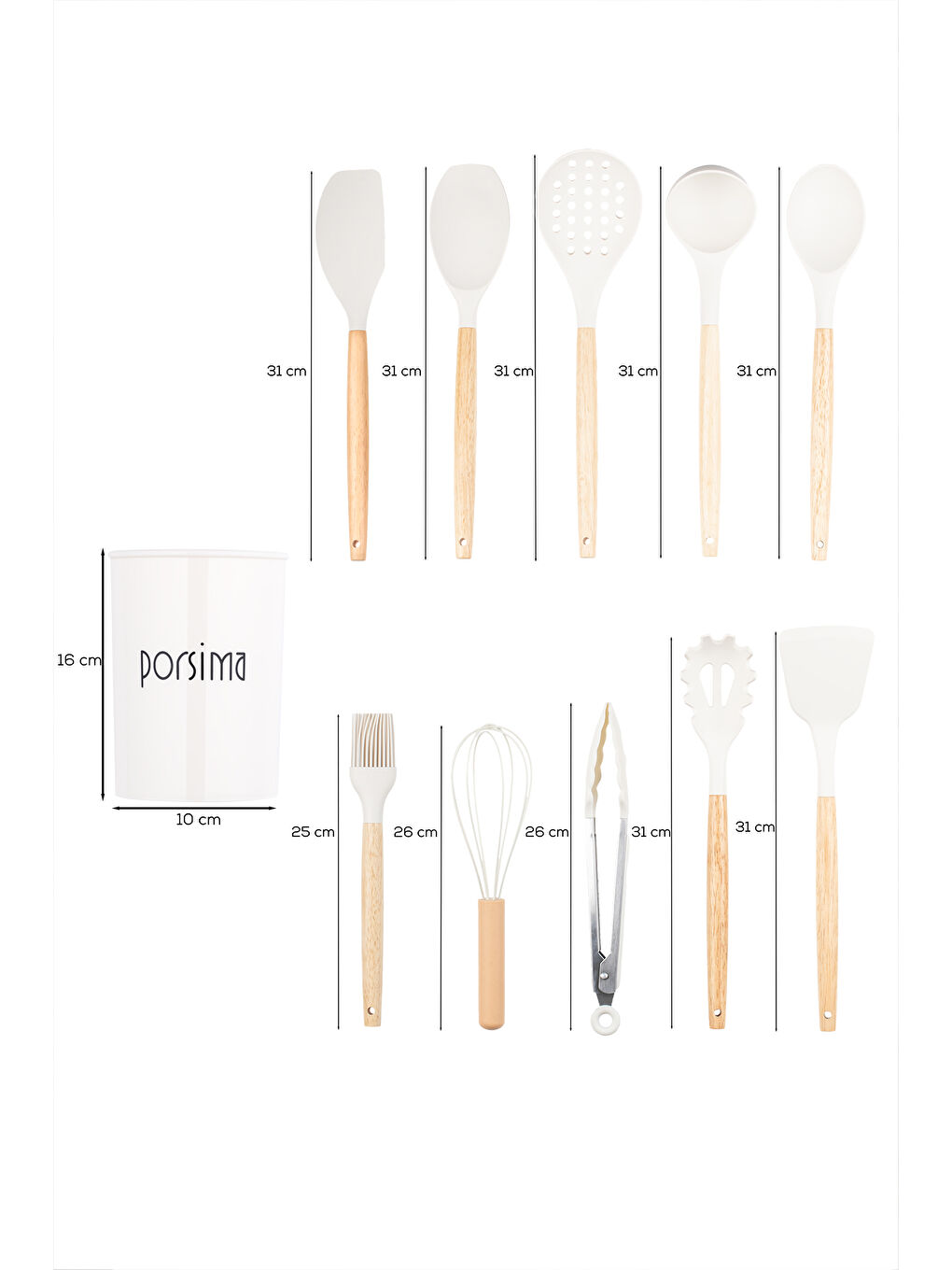 Kırmızı 3163 Metal Standlı Ahşap Silikon 11 Parça Servis Takımı Seti Beyaz-2