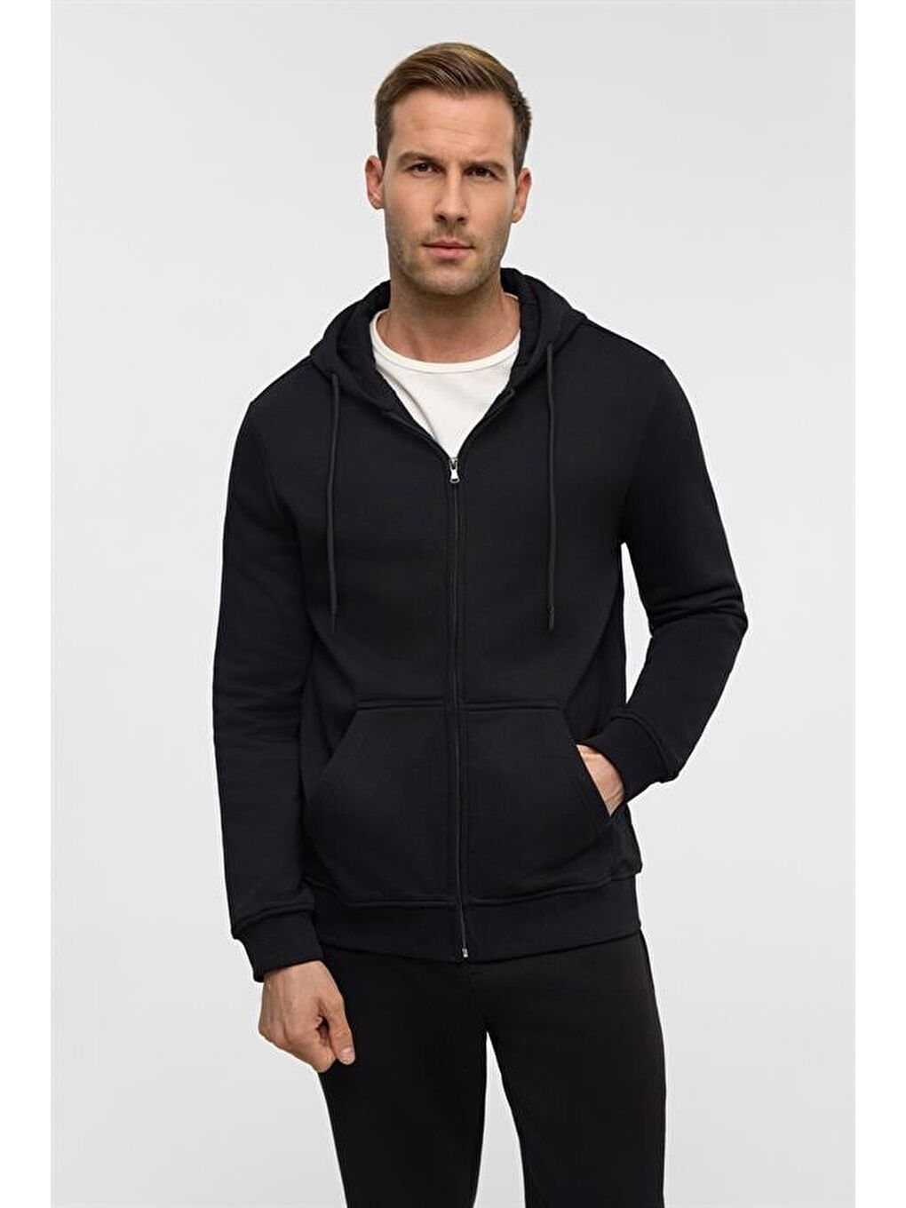 Siyah Regular Düz Bisiklet Yaka Sweatshirt-2