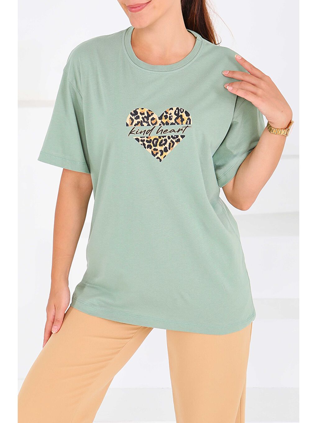 Yeşil Baskılı Kısa Kollu T-Şhirt Mint - 27546-1