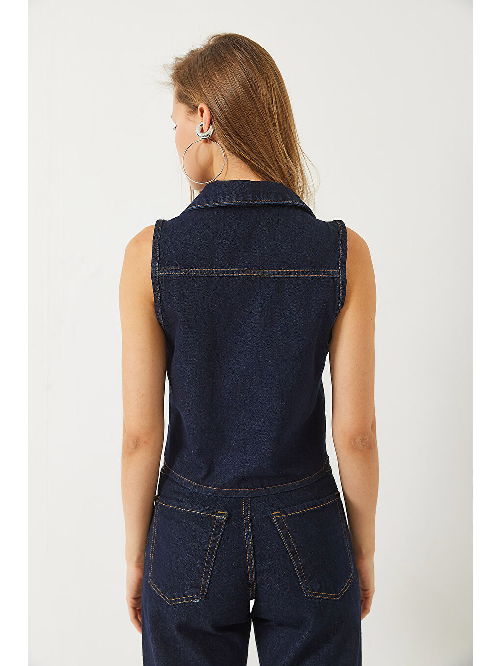 Lacivert Kadın Bootcut Denim Yelek-6