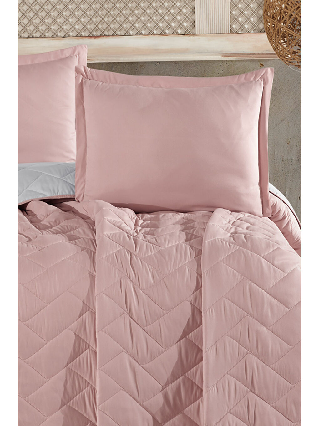 Pembe Microfiber Çift Kişilik Yatak Örtüsü Seti Aragon Pudra-1