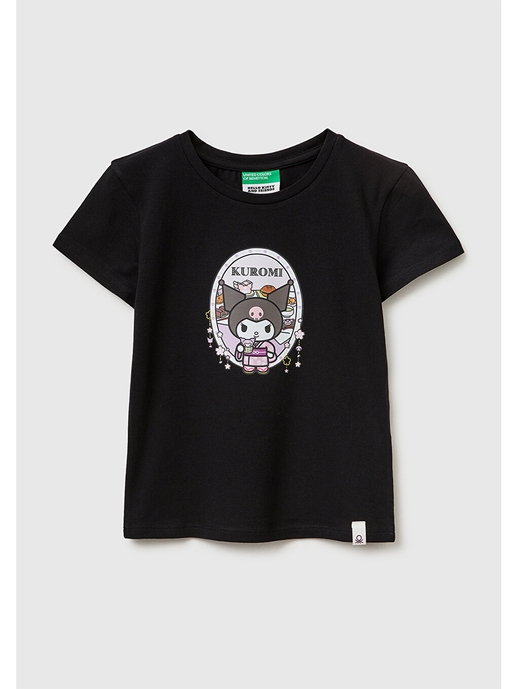 Kız Çocuk Siyah Önü Baskılı Etek Ucu Logolu Bisiklet Yaka T-Shirt