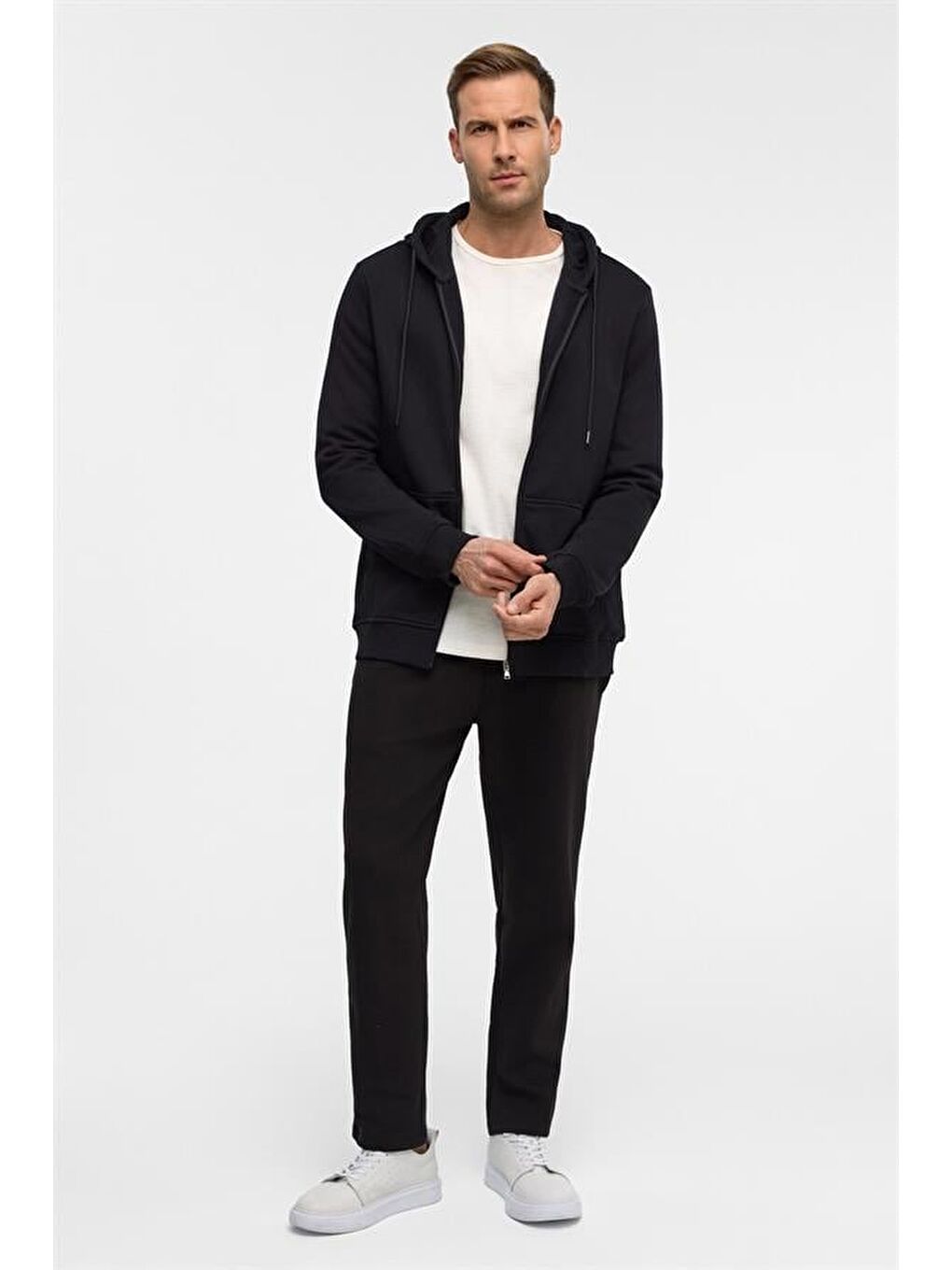 Siyah Regular Düz Bisiklet Yaka Sweatshirt-5