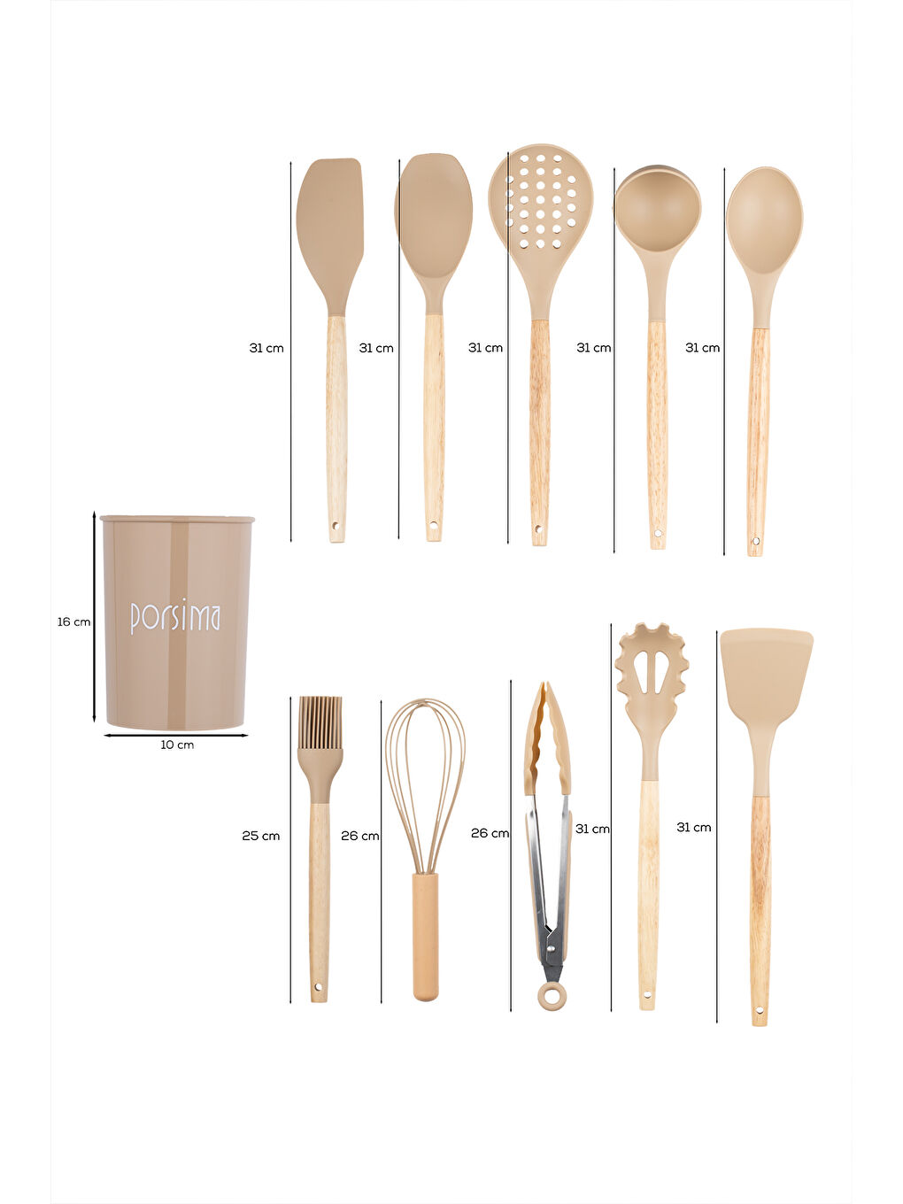 Kahverengi 3164 Metal Standlı Ahşap Silikon 11 Parça Servis Takımı Seti Kapicino-2